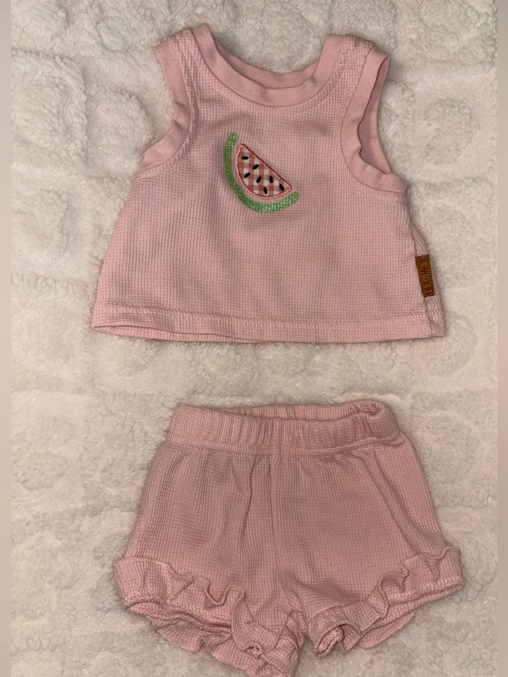 Pink Baby Girls Waffle Knit Watermelon Tank & Shorts Set